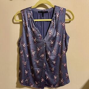 White House Black Market Satin Floral Blouse - Lavender and White